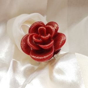 Bright Red Glitter Rose Ring